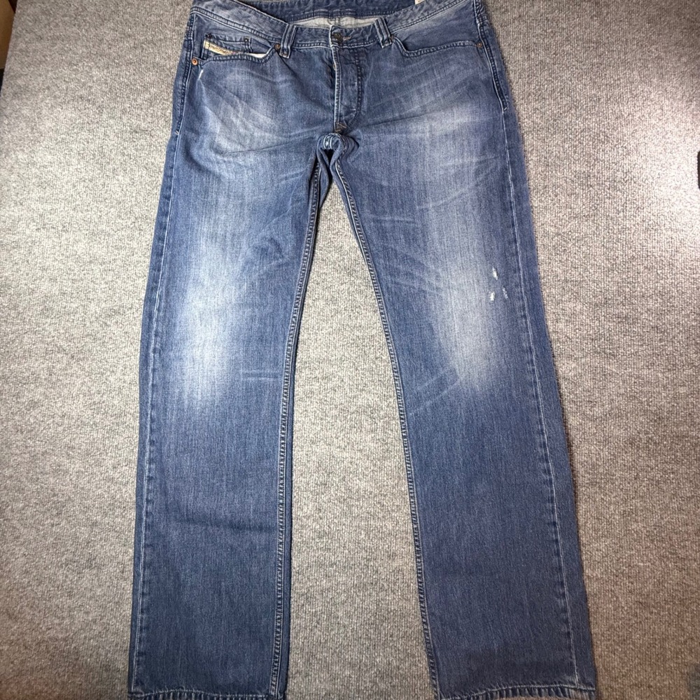 Diesel Viker Regular Straight Leg Jeans Mens 36x32 Blue Wash 0803F Button Fly